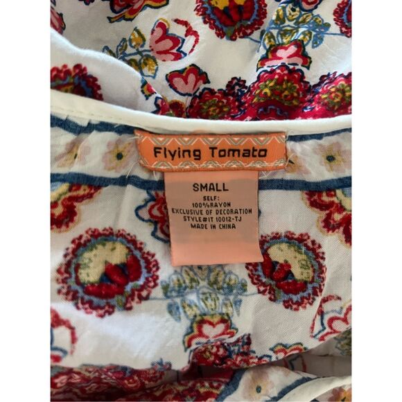 Flying Tomato Cold Shoulder Red and White Boho Rayon Top Size Small - Picture 2 of 3